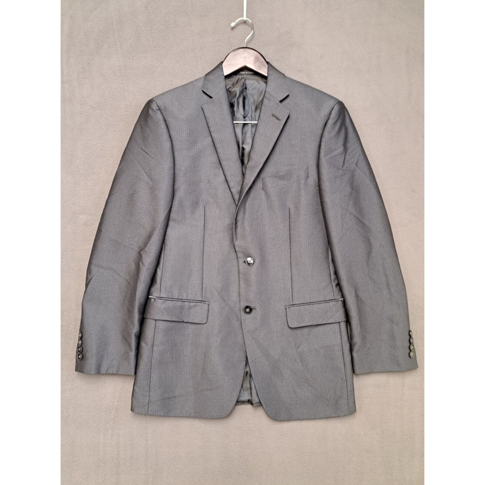 Men's Calvin Klein 36S Herringbone Blazer Silver Shiny Polyester Blend 2 Button